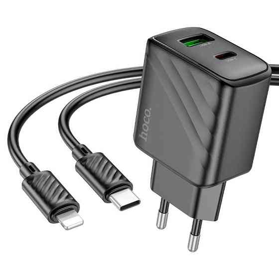 Мережевий зарядний пристрій з кабелем HOCO CS23A Sunlight dual-port PD30W+QC3.0 charger set (C to iP)(EU) Одеса