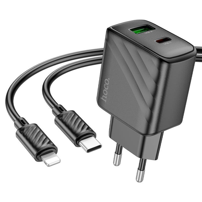 Мережевий зарядний пристрій з кабелем HOCO CS23A Sunlight dual-port PD30W+QC3.0 charger set (C to iP)(EU) Одеса - фото 1