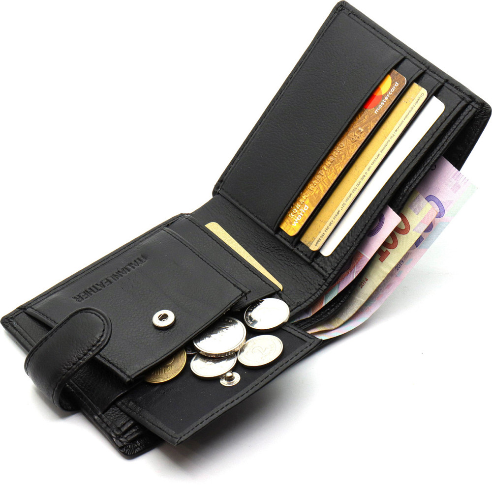 Кожаное мужское портмоне на кнопке ST Leather ST-104-1 черный Киев - изображение 7