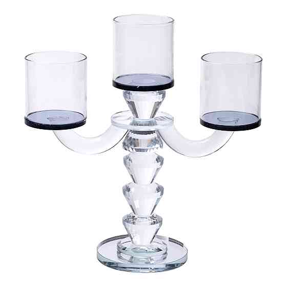 Yiwu Канделябр на 3 свічки 22×9×23 см підсвічник декоративний скляний на ніжці Чорний HP-4-22 Киев