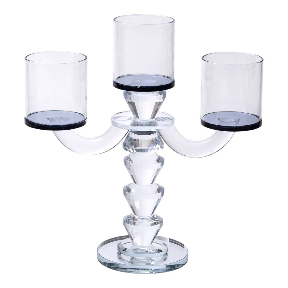 Yiwu Канделябр на 3 свічки 22×9×23 см підсвічник декоративний скляний на ніжці Чорний HP-4-22 Киев - изображение 5