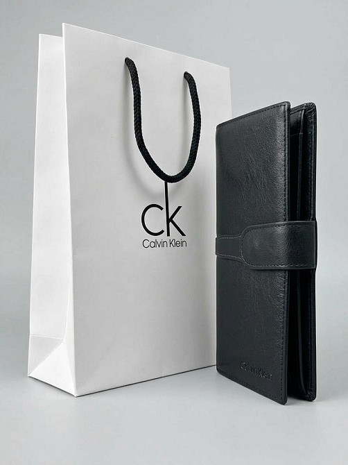 Чоловічий довгий шкіряний гаманець на кнопці Calvin Klein (1342) Київ - фото 3