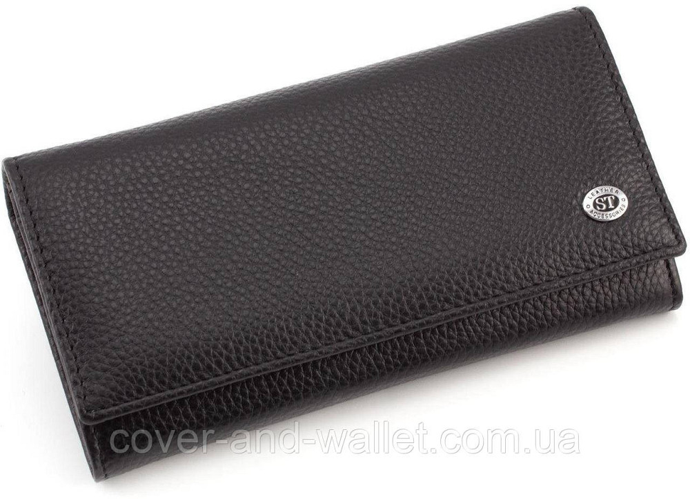 Черный женский кожаный кошелёк с монетницей на молнии ST Leather Киев - изображение 1