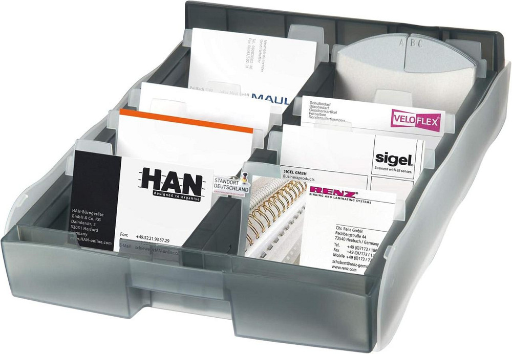 Коробка для визиток HAN VIP XXL на 2200 шт з 8 підкладками та направляючими прозоро-сіра Киев - изображение 5