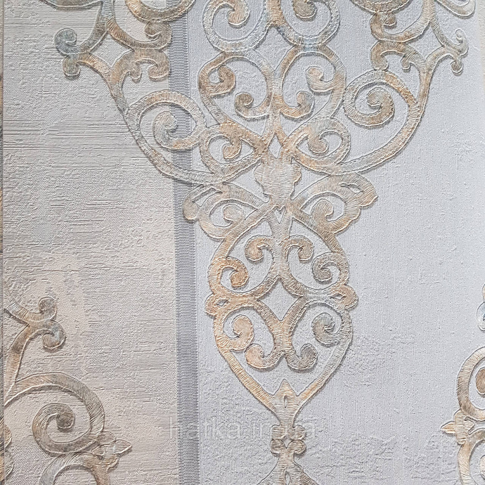 Шпалери метрові вінілові на флізелін 24 Carati Cristiana Masi вензель великий золотом на сіро блакитному Київ - фото 3