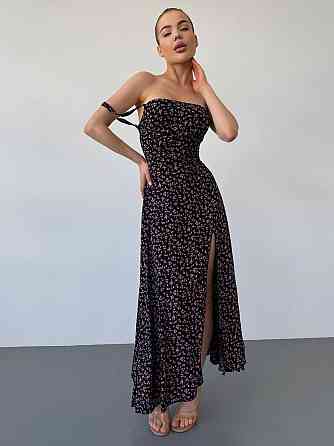 Жіноча романтична сукня максі на бретелях із розрізом штапель Чорний, 46/48 Одеса