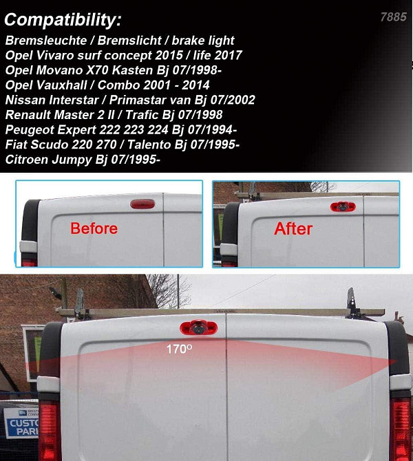 Камера заднего вида Fiat Opel Vivaro Renault Trafic AHD 720-1080 с углом обзора 170° KA-456-LN Винница - изображение 6