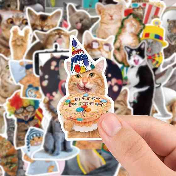 Стикеры с котами. Водонепроницаемые виниловые эстетические наклейки, набор 65 штук. Киев