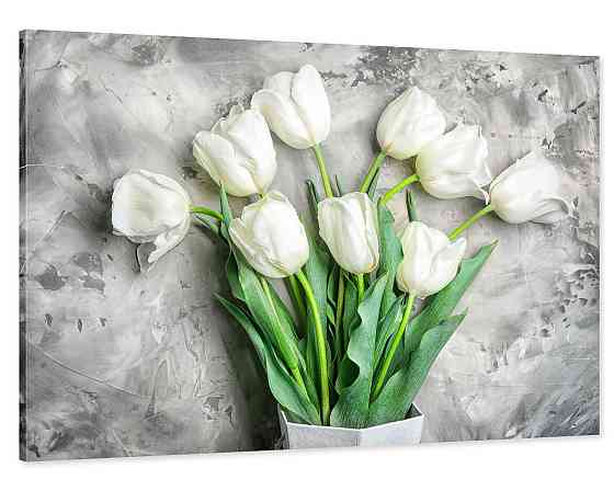 Картина холст у вітальню / спальню Білі тюльпани     MLP_25  ( 60х30см ) 80х160см Київ