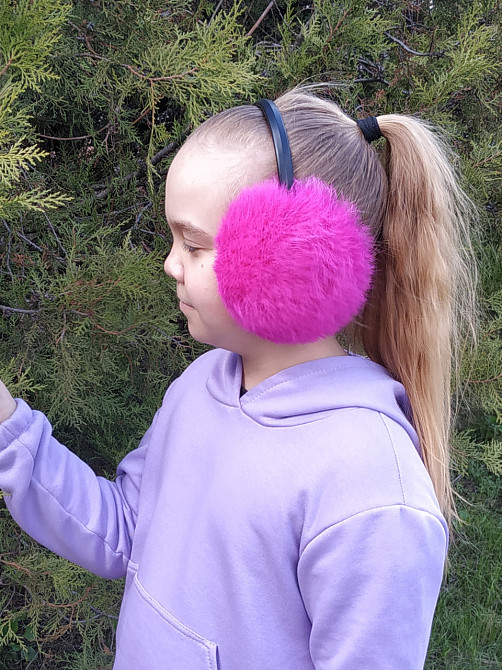 Хутряні навушники дитячі з кролика Фуксія Харків - фото 3