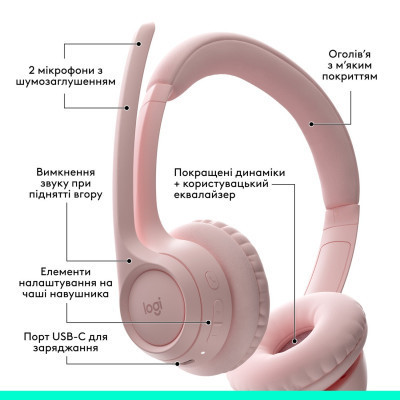 Наушники Logitech Zone 300 Bluetooth Rose (981-001412) Винница - изображение 8