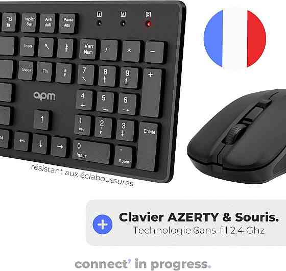 Клавіатура і миша APM 100042 чорна AZERTY бездротовий комплект 2.4GHz оптична тиха мультимедійна Київ