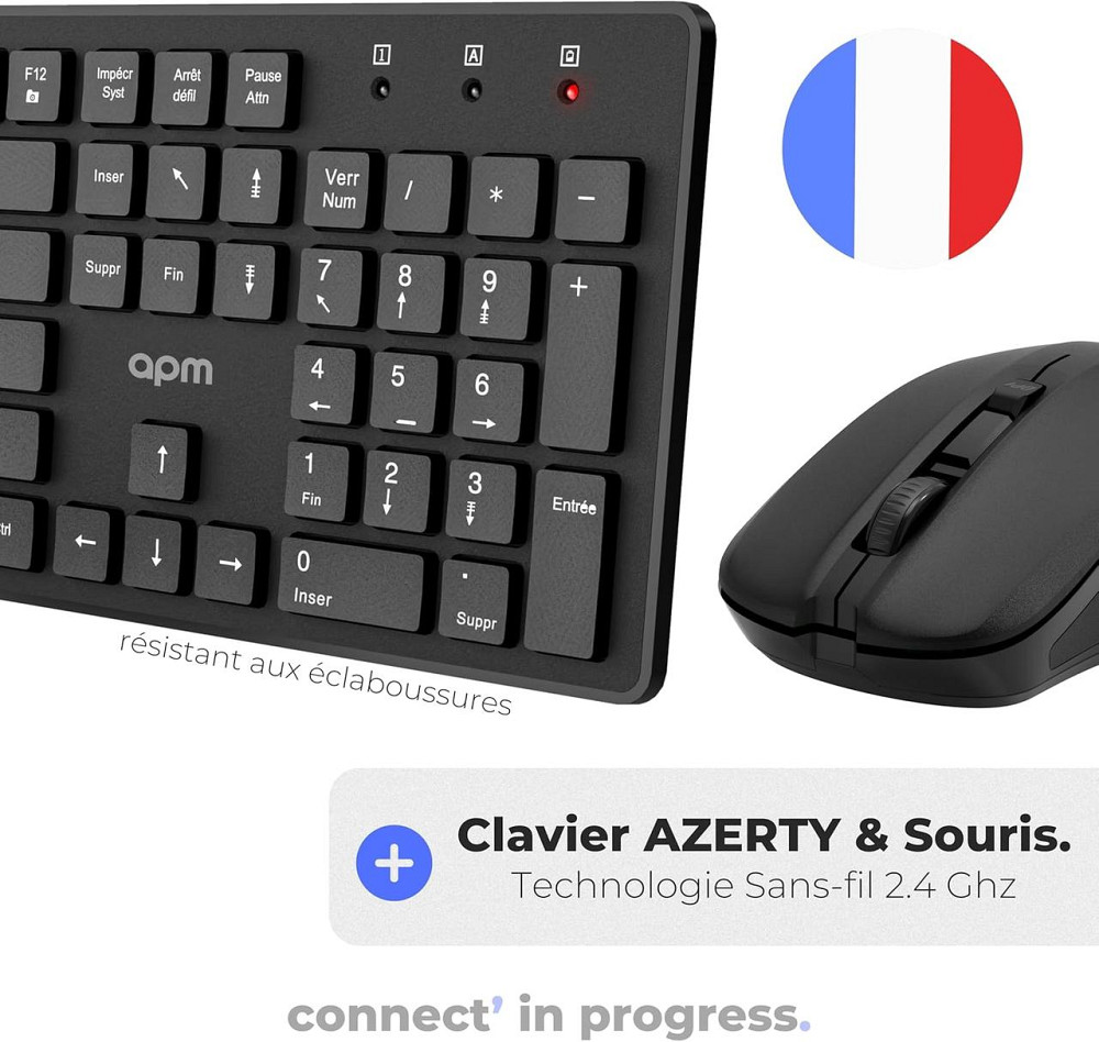 Клавиатура и мышь APM 100042 черная AZERTY беспроводной комплект 2.4GHz оптическая тихая мультимедийная Киев - изображение 6