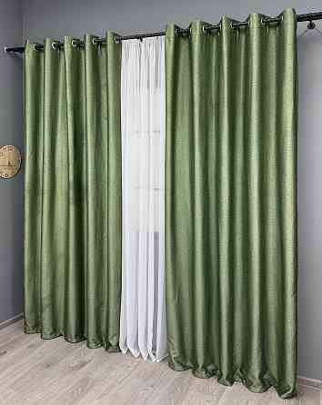 Комплект штор на люверсах VR-Textil Шенилл однотонный № 1684ш Зеленый 150х250 см 2 шт (37-0243) Киев