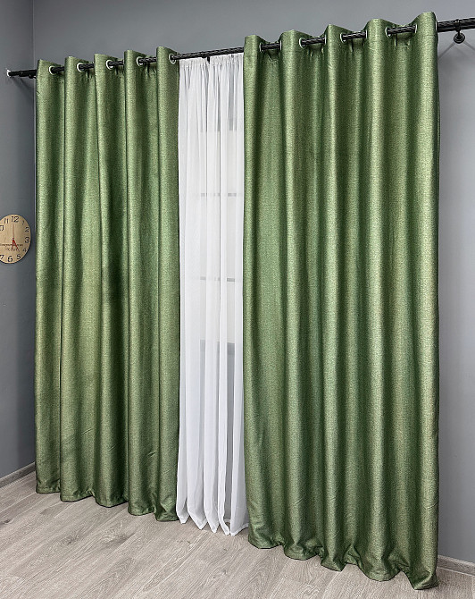 Комплект штор на люверсах VR-Textil Шенилл однотонный № 1684ш Зеленый 150х250 см 2 шт (37-0243) Киев - изображение 4