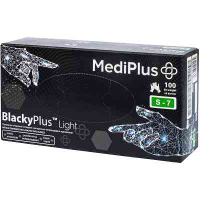 Медичні рукавички MediPlus BlackyPlus Light Нітрилові оглядові нестерильні неприпудрені Чорні Розмір S 100 шт. (6970245754492) Вінниця