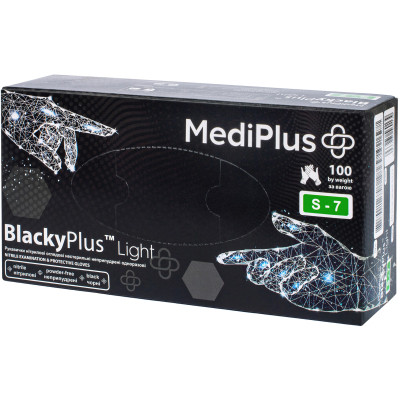 Медичні рукавички MediPlus BlackyPlus Light Нітрилові оглядові нестерильні неприпудрені Чорні Розмір S 100 шт. (6970245754492) Вінниця - фото 1