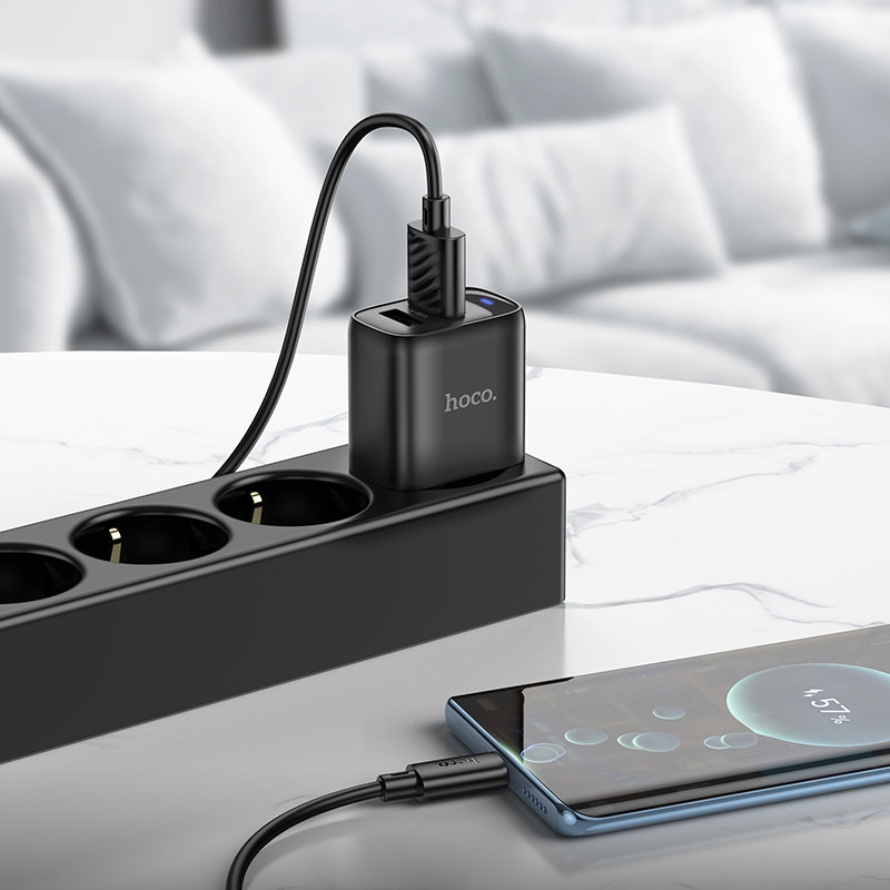 Мережевий зарядний пристрій HOCO C141A Smart dual-port charger Black Одеса - фото 6