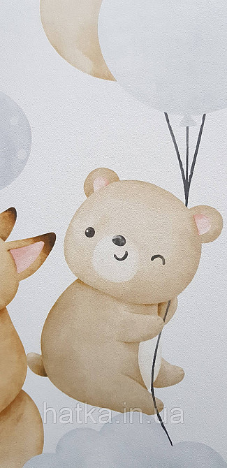 Шпалери флізелінові еко Rasch Kids World II 0.53х10 дитячі повітряні кулі зірки звірі блакитні коричневі на білому Київ - фото 2