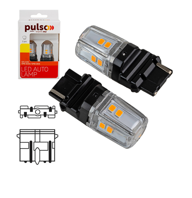 Лампочка LED 3156/W2.5x16q/12SMD-2835/1контакт/9-36v/400lm/AMBER Винница - изображение 1