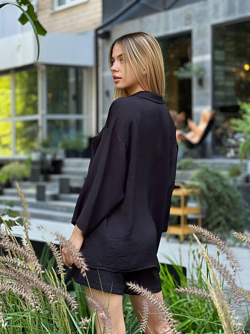 Костюм-двійка жіночий літній креп-жатка Чорний L Харків - фото 3