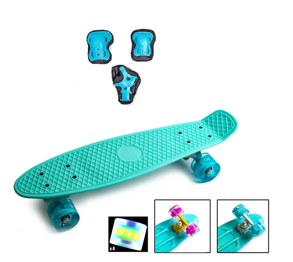 Набор СкейтБорд Penny Board. Бирюзовый + защитная экипировка. Колеса светятся при катании! Одесса - изображение 2