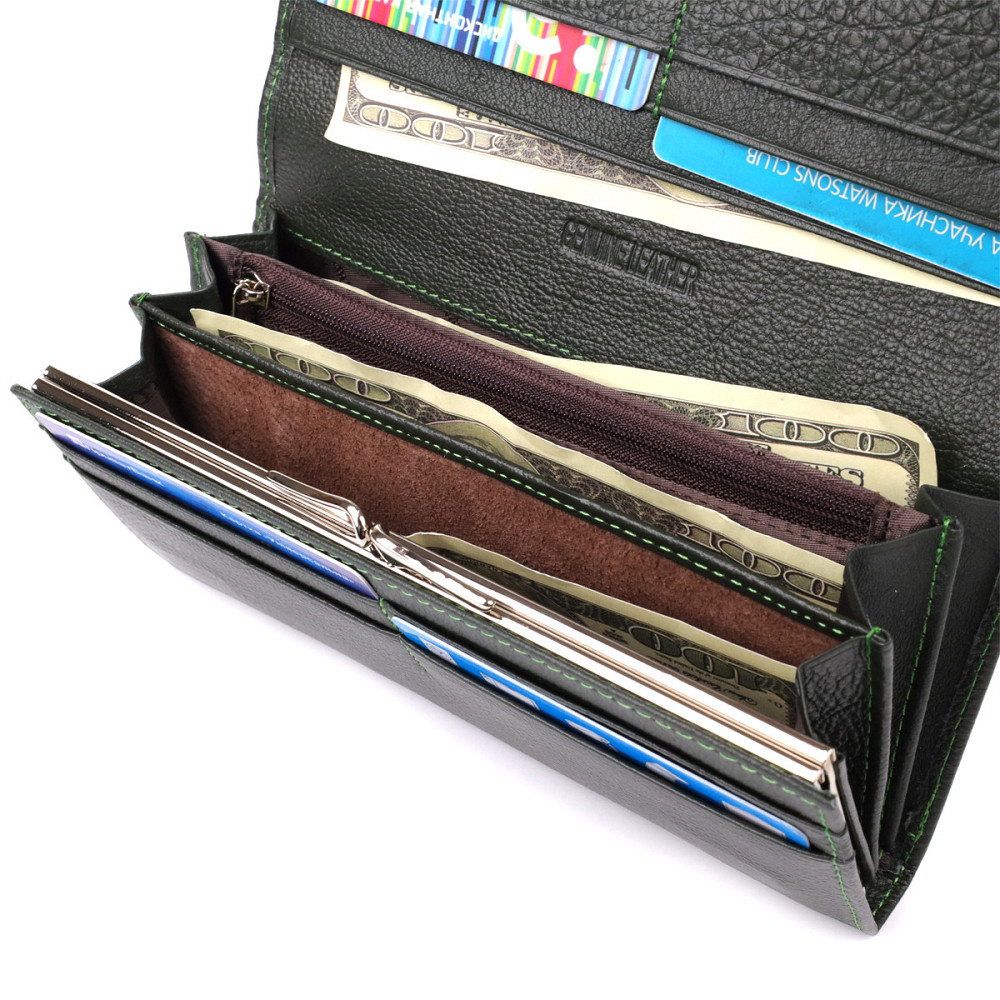 Стильный кошелек у два сложения из натуральной кожи ST Leather 23066 Зеленый Киев - изображение 5