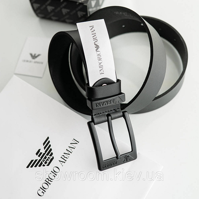Мужской брендовый ремень из натуральной кожи Armani (329) черный Киев - изображение 2