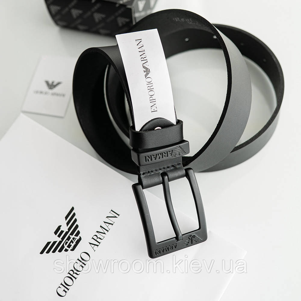 Чоловічий брендовий ремінь із натуральної шкіри Armani (329) чорний Київ - фото 2