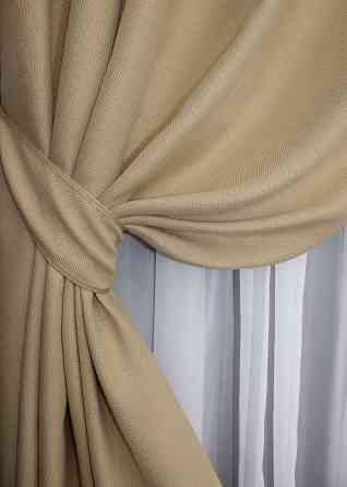 Комплект штор на люверсах VR-Textil Лен-блэкаут Лен Мешковина № 292ш Бежевый 150х250см 2 шт (37-0190) Киев