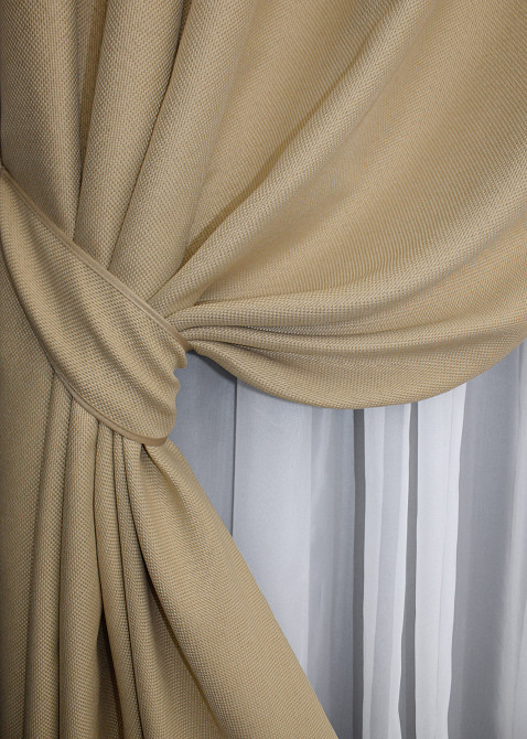 Комплект штор на люверсах VR-Textil Лен-блэкаут Лен Мешковина № 292ш Бежевый 150х250см 2 шт (37-0190) Киев - изображение 5