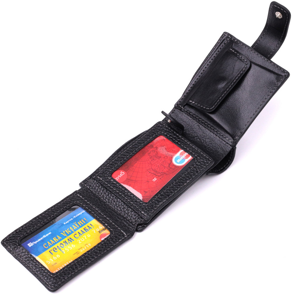 Стильное портмоне из люксовой зернистой кожи флотар Черный (GRANDE PELLE) Киев - изображение 1