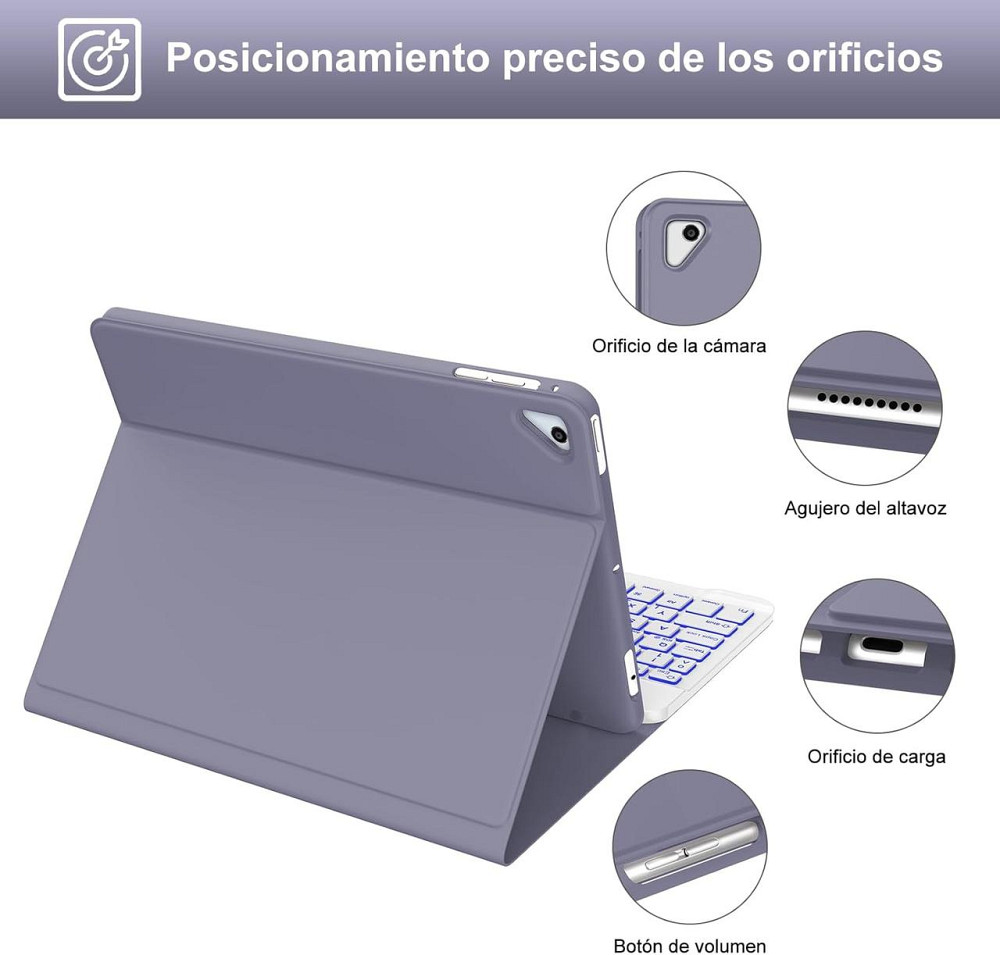 Чехол с магнитной клавиатурой для iPad 9.7” 5 6 поколения Pro, Air 1/2 подсветкой держатель стилуса лавандовый Киев - изображение 8