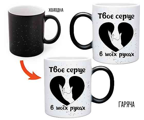 Подарункова прикольна чашка для улюбленого "Тве серце в руках" Хамелеон блискітки Одеса
