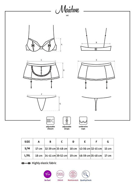 Эротический костюм горничной Obsessive Maidme set 5pcs L/XL, бюстгальтер, пояс с фартуком, чулки, ст Sex Aura Киев - изображение 7