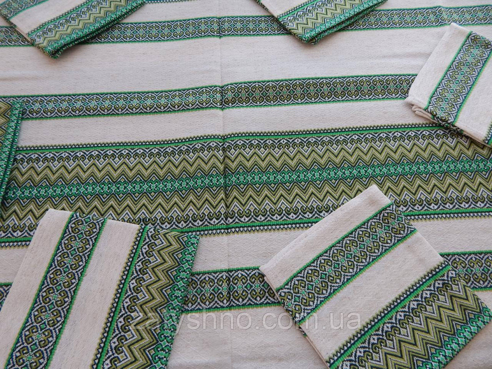Зеленый комплект скатерти и салфетки вышитые Киев - изображение 7
