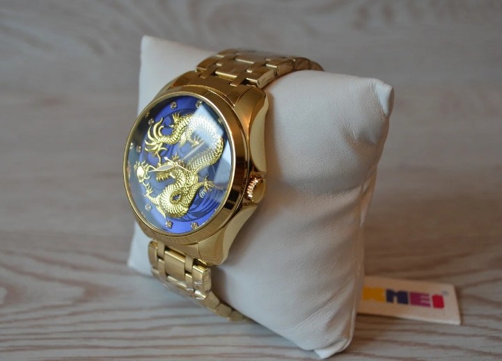 Чоловічий наручний годинник Skmei 9193 Дракон синій циферблат Золотисті Вінниця - фото 9