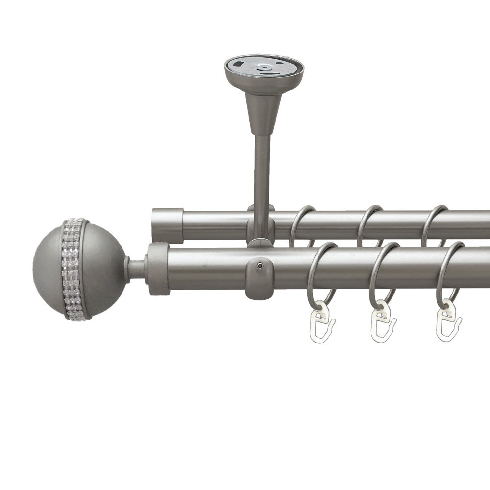 Карниз Orvit Авея металевий дворядний відкритий до стелі гладка труба кільце металеве Сатин 25\19 мм 200 см (00-00023857) Львів - фото 1