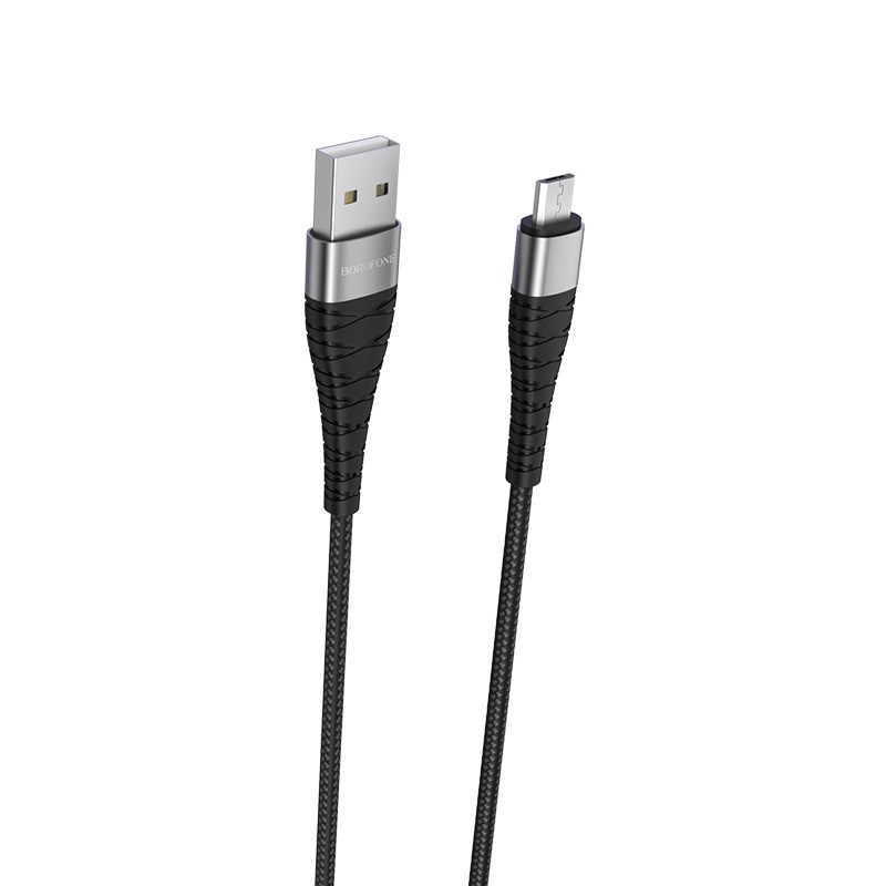Кабель BOROFONE BX32 USB to Micro 2.4A, 1m, nylon, aluminum+TPE connectors, Black Київ - фото 4