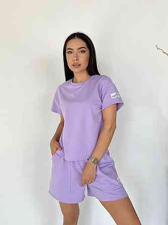 Женский летний прогулочный костюм двойка: футболка и шорты двунитка Лаванда, 48/52 Одесса