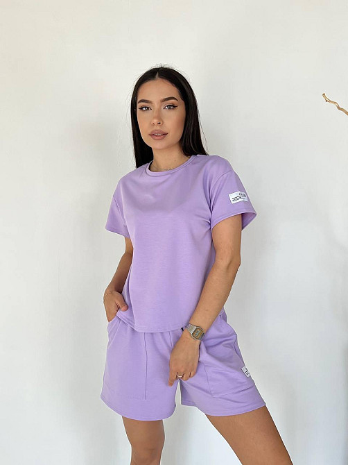 Женский летний прогулочный костюм двойка: футболка и шорты двунитка Лаванда, 48/52 Одесса - изображение 1