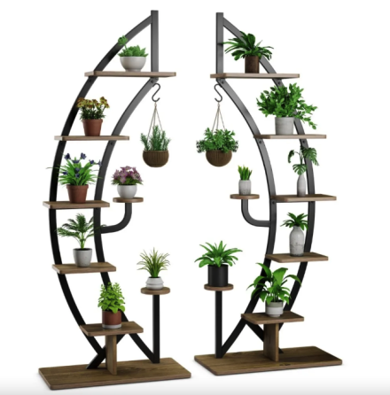 Стелаж для квітів Costway Ruta комплект 2 штуки у формі півмісяця коричневий Київ