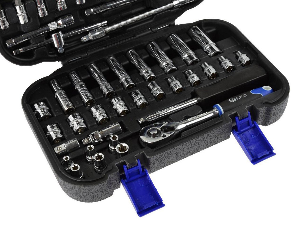 Набір головок торцевих "GeKo" (к-т  56 шт.) 1/4", 8-32 мм з трищіткою Київ - фото 3