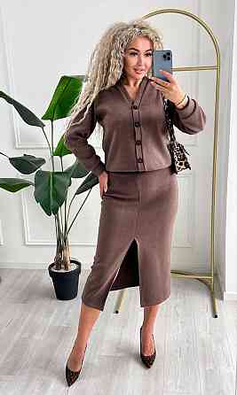 Женский невероятный костюм кардиган+юбка ангора вязка на трикотаже Шоколад, 40/42 Одесса