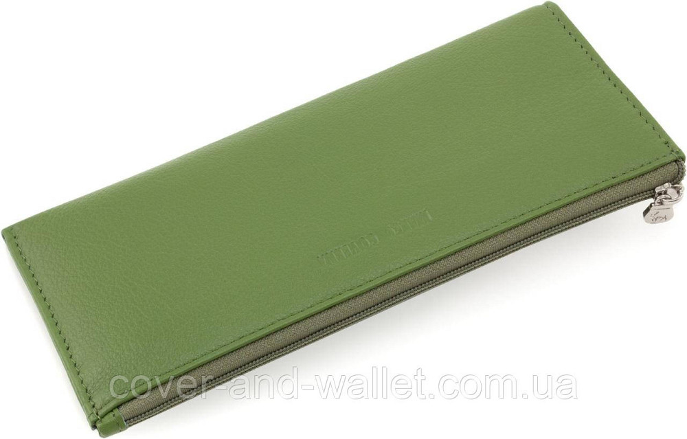 Тонкий женский кошелек из натуральной кожи оливкового цвета на молнии Marco Coverna 8805 Киев - изображение 9