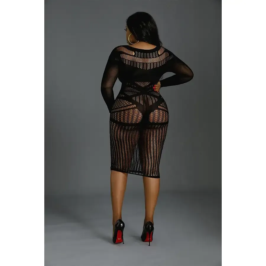 Сукня-бодістокінг Moonlight Plus Model 03 XL-XXXL Black, міді, довгий рукав Львів - фото 4