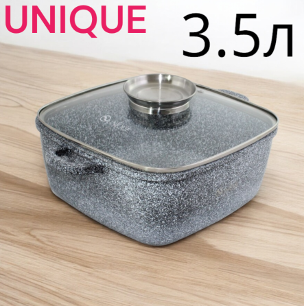 Казан UNIQUE UN-5205 3.5л (22см, квадртаный, с крышкой, гранитный) Киев