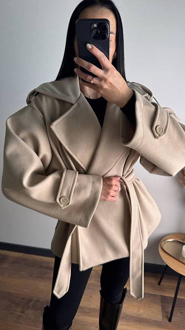 Стильний жіночий тренч-пальто з пальтової тканини без підкладки турецький кашемір світлий беж Одеса - фото 7