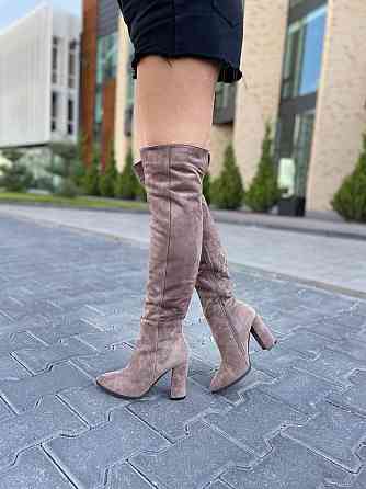 Nivelle Замшеві ботфорти жіночі зимові на підборах теплі, наповнювач євро-вовна, колір капучино Коломия