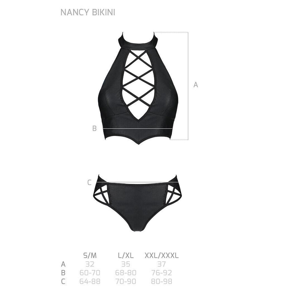 Комплект з еко-шкіри Passion NANACY BIKINI XXL/XXXL, black, бра та трусики з імітацією шнурівки Sex Aura Київ - фото 7